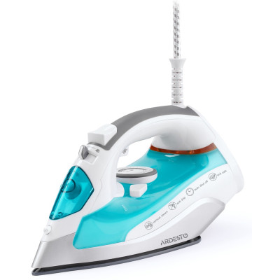Праска Ardesto IR-C2228-TQ, White/Blue, 2200W, кераміка, паровий удар, постійний пар 35г/хв, резервур 280мл, вертикальне відпарювання, захист від кальцинації, антикрапля, плавне регулювання потужності пари, автоматичне відключення