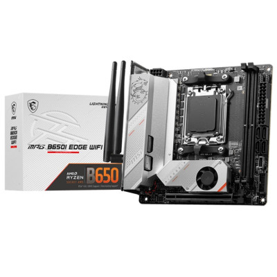 Материнська плата AM5 MSI MPG B650I EDGE WIFI, B650, 2xDDR5, Int.Video (CPU), 4xSATA3, 2xM.2, 1xPCI-E 4.0 x16, ALC4080, RTL8125BG, WiFi 6E, Bluetooth 5.3, 9xUSB3.2/2xUSB2.0, HDMI, Mini-ITX
