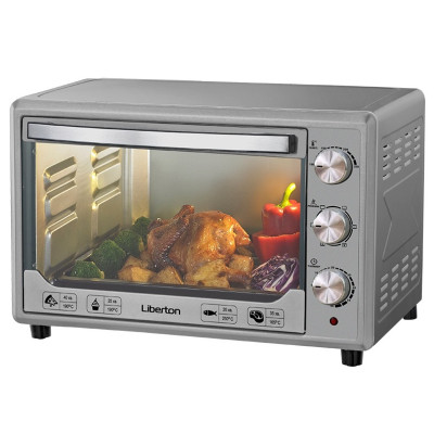 Електродуховка Liberton LEO-481 Silver, 2000W, 48 л, конвекція, внутрішня підсвітка, механічне керування, індикатор роботи, таймер, 3 режими нагрівання, макс. температура нагріву 250°C, решітка для грилю, тримач для дека, деко