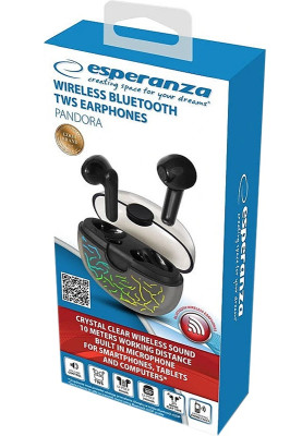 Навушники бездротові Esperanza EH224K, Black, Bluetooth 5.0, мікрофон, 30 mAh (до 4 годин), зарядний кейс: 200mAh