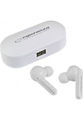 Навушники бездротові Esperanza EH230W, White, TWS, Bluetooth 5.0, мікрофон, 40 mAh (до 4 годин), зарядний кейс: 300mAh, microUSB