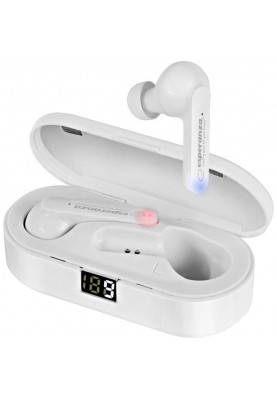 Навушники бездротові Esperanza EH230W, White, TWS, Bluetooth 5.0, мікрофон, 40 mAh (до 4 годин), зарядний кейс: 300mAh, microUSB