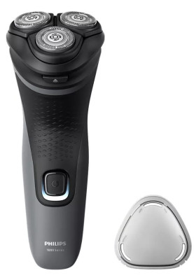 Електробритва Philips S1142/00 Shaver 1100, Black/Grey, роторна, сухе гоління, 3 головки, чистка під струменем води, леза PowerCut, гнучкі головки 4D, акумулятор/мережа