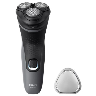 Електробритва Philips S1142/00 Shaver 1100, Black/Grey, роторна, сухе гоління, 3 головки, чистка під струменем води, леза PowerCut, гнучкі головки 4D, акумулятор/мережа