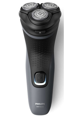 Електробритва Philips S1142/00 Shaver 1100, Black/Grey, роторна, сухе гоління, 3 головки, чистка під струменем води, леза PowerCut, гнучкі головки 4D, акумулятор/мережа
