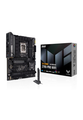 Материнська плата LGA1700, Asus TUF GAMING Z790-PRO WIFI, Z790, 4xDDR5, Int.Video(CPU), 4xSATA3, 4xM.2, 1xPCI-E 5.0 x16, 1xPCI-E 4.0 x16, 1xPCI-E 3.0 x16, 1xPCI-E 4.0 x4, 1xPCI-E 3.0 x1, S1220A, Intel 2.5Gb, WiFi 6E, Bluetooth 5.3, HDMI/DP, ATX