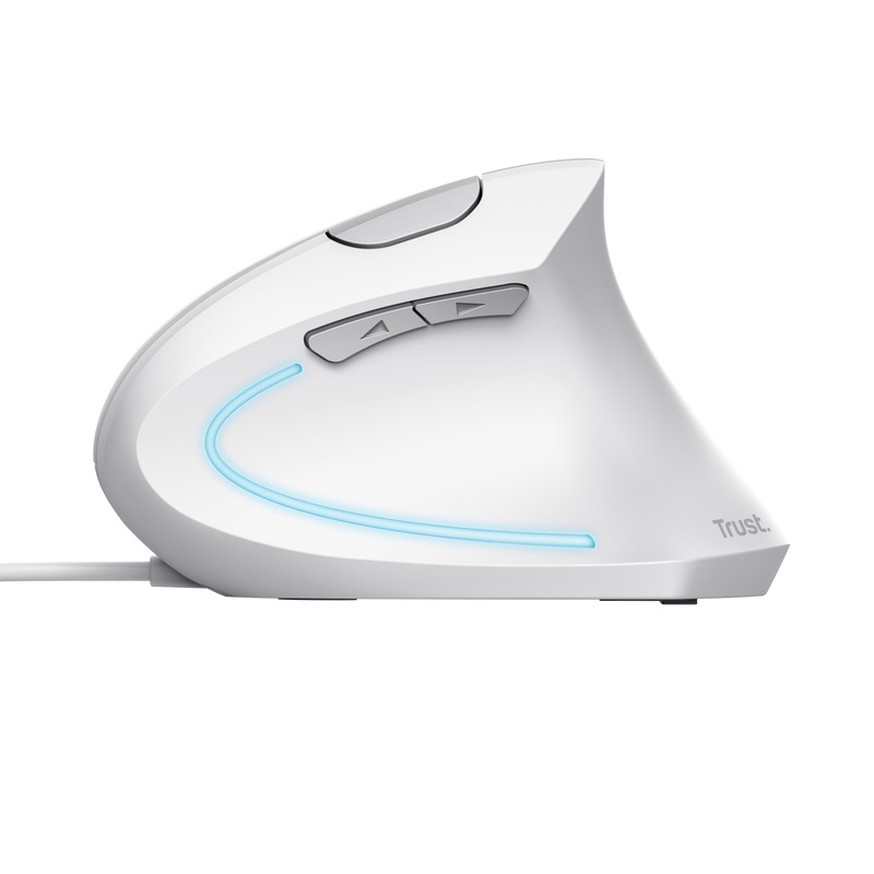 Миша Trust Verto Ergonomic, White, USB, оптична, 1000/1600 dpi, в ергономічному вертикальному виконанні, 6 кнопок, світлодіодне блакитне підсвічування, 1.5 м (25133)