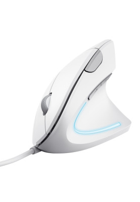 Миша Trust Verto Ergonomic, White, USB, оптична, 1000/1600 dpi, в ергономічному вертикальному виконанні, 6 кнопок, світлодіодне блакитне підсвічування, 1.5 м (25133)