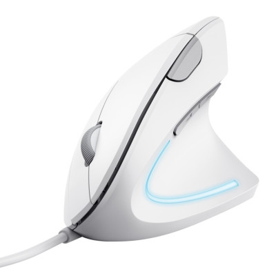 Миша Trust Verto Ergonomic, White, USB, оптична, 1000/1600 dpi, в ергономічному вертикальному виконанні, 6 кнопок, світлодіодне блакитне підсвічування, 1.5 м (25133)