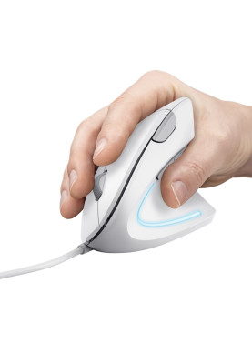 Миша Trust Verto Ergonomic, White, USB, оптична, 1000/1600 dpi, в ергономічному вертикальному виконанні, 6 кнопок, світлодіодне блакитне підсвічування, 1.5 м (25133)
