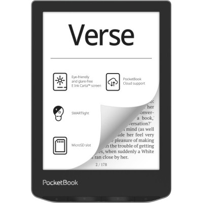 Електронна книга 6" PocketBook Verse PB629 Mist Grey (PB629-M-CIS) E-Ink Carta, 1024х758, 212 dpi, 8Gb, microSD, 1GHz, 512Mb, 1500 мАч, підсвічування, Wi-Fi, USB Type-C
