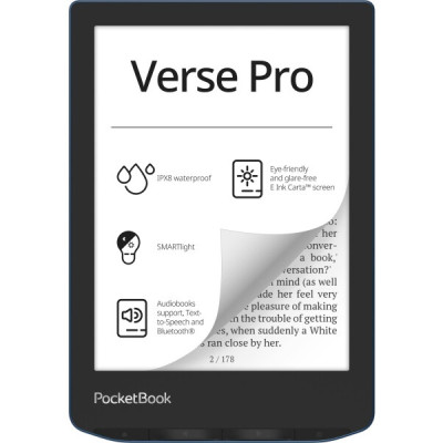 Електронна книга 6" PocketBook Verse Pro PB634 Azure (PB634-A-CIS) E-Ink Carta, 1448x1072, 300 dpi, 16Gb, microSD, 1GHz, 512Mb, 1500 мАч, підсвічування, Wi-Fi, USB Type-C, Bluetooth