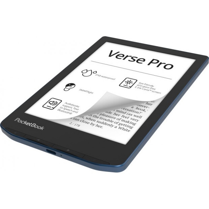 Електронна книга 6" PocketBook Verse Pro PB634 Azure (PB634-A-CIS) E-Ink Carta, 1448x1072, 300 dpi, 16Gb, microSD, 1GHz, 512Mb, 1500 мАч, підсвічування, Wi-Fi, USB Type-C, Bluetooth