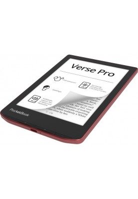 Електронна книга 6" PocketBook Verse Pro PB634 Passion Red (PB634-3-CIS) E-Ink Carta, 1448x1072, 300 dpi, 16Gb, microSD, 1GHz, 512Mb, 1500 мАч, підсвічування, Wi-Fi, USB Type-C, Bluetooth