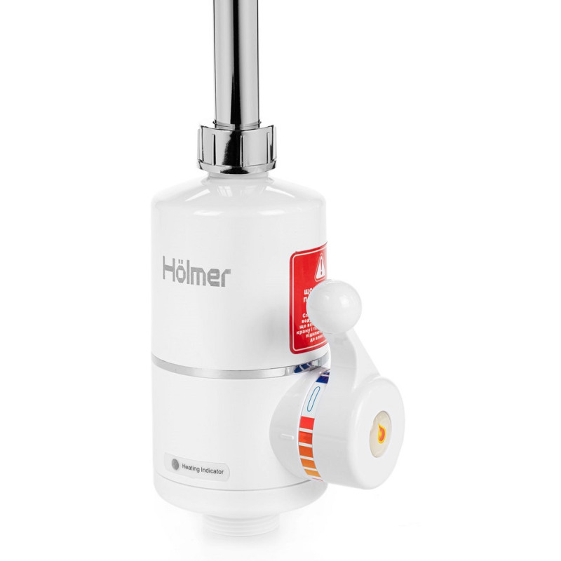 Водонагрівач проточний Holmer HHW-303SH, White, 3000W, механічне керування, IPX4, з лійкою для душу та пристроєм захисного відключення, захист від включення без води, захист від перегріву