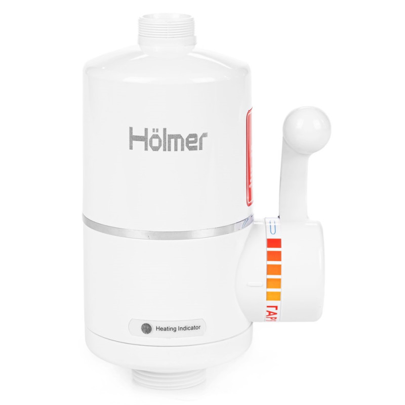 Водонагрівач проточний Holmer HHW-303SH, White, 3000W, механічне керування, IPX4, з лійкою для душу та пристроєм захисного відключення, захист від включення без води, захист від перегріву