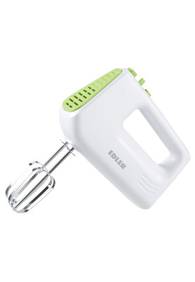 Міксер Edler EDHM-3040, White/Green, 400W, 5 швидкостей + режим турбо, 2 вінчика, 2 гачки, копус пластиковий