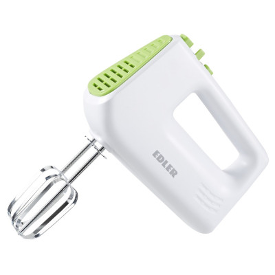 Міксер Edler EDHM-3040, White/Green, 400W, 5 швидкостей + режим турбо, 2 вінчика, 2 гачки, копус пластиковий