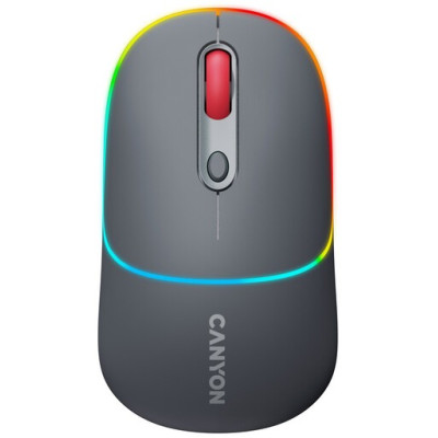 Миша бездротова Canyon MW-22, Dark Grey, Bluetooth / USB 2.4 GHz, оптична, 800 - 1600 dpi, 6 кнопок, RGB підсвічування, 650 mAh (CNS-CMSW22DG)