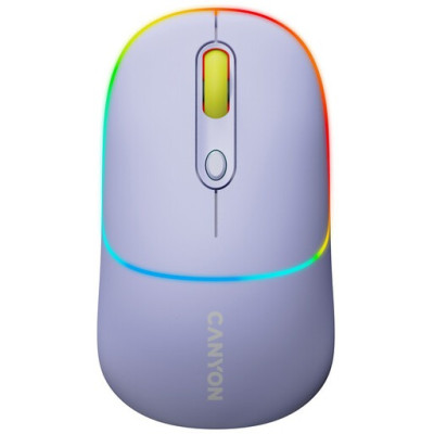 Миша бездротова Canyon MW-22, Mountain Lavender, Bluetooth / USB 2.4 GHz, оптична, 800 - 1600 dpi, 6 кнопок, RGB підсвічування, 650 mAh (CNS-CMSW22ML)