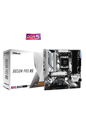 Материнська плата AM5 ASRock B650M Pro RS, B650, 4xDDR5, Int.Video (CPU), 4xSATA3, 2xM.2, 1xPCI-E 4.0 x16, 1xPCI-E 3.0 x16, ALC897, 1xM.2 (Key E), RTL8125BG, 9xUSB3.2/8xUSB2.0, HDMI/DP, CrossFire, MicroATX