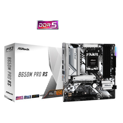Материнська плата AM5 ASRock B650M Pro RS, B650, 4xDDR5, Int.Video (CPU), 4xSATA3, 2xM.2, 1xPCI-E 4.0 x16, 1xPCI-E 3.0 x16, ALC897, 1 9xUSB3.2/8xUSB2.0, HDMI/DP, CrossFire, MicroATX