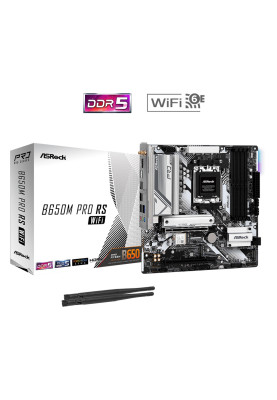 Материнська плата AM5 ASRock B650M Pro RS WiFi, B650, 4xDDR5, Int.Video (CPU), 4xSATA3, 2xM.2, 1xPCI-E 4.0 x16, 1xPCI-E 3.0 x16, ALC897, 1xM.2 (Key E), RTL8125BG, WiFi 6E, Bluetooth 5.2, 9xUSB3.2/8xUSB2.0, HDMI/DP, CrossFire, MicroATX