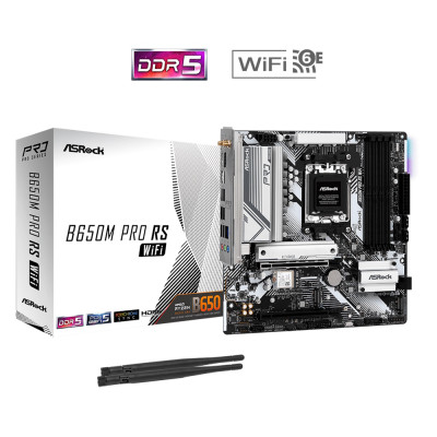 Материнська плата AM5 ASRock B650M Pro RS WiFi, B650, 4xDDR5, Int.Video (CPU), 4xSATA3, 2xM.2, 1xPCI-E 4.0 x16, 1xPCI-E 3.0 x16, ALC897, 1xM.2 (Key E), RTL8125BG, WiFi 6E, Bluetooth 5.2, 9xUSB3.2/8xUSB2.0, HDMI/DP, CrossFire, MicroATX