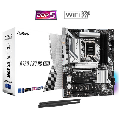 Материнська плата LGA1700, ASRock B760 Pro RS WiFi, B760, 4xDDR5, Int.Video(CPU), 4xSATA3, 3xM.2, 1xPCI-E 5.0 x16, 1xPCI-E 4.0 x16, 1xPCI-E 3.0 x16, 1xPCI-E 3.0 x1, ALC897, RTL8125BG, WiFi 6E, Bluetooth 5.3, 9xUSB3.2/4xUSB2.0, HDMI/DP/Type-C, ATX