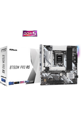 Материнська плата LGA1700, ASRock B760M Pro RS, B760, 4xDDR5, Int.Video(CPU), 4xSATA3, 3xM.2, 1xPCI-E 5.0 x16, 1xPCI-E 3.0 x16, 1xM.2 (Key E), ALC897, RTL8125BG, 7xUSB3.2/6xUSB2.0, HDMI/DP, CrossFire, MicroATX