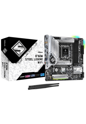 Материнська плата LGA1700, ASRock B760M Steel Legend WiFi, B760, 4xDDR5, Int.Video(CPU), 4xSATA3, 3xM.2, 1xPCI-E 5.0 x16, 1xPCI-E 4.0 x1, ALC897, RTL8125BG, WiFi 6E, Bluetooth 5.3, 9xUSB3.2/6xUSB2.0, HDMI/DP/Type-C, MicroATX