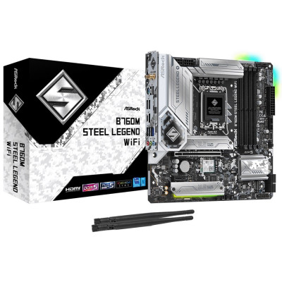 Материнська плата LGA1700, ASRock B760M Steel Legend WiFi, B760, 4xDDR5, Int.Video(CPU), 4xSATA3, 3xM.2, 1xPCI-E 5.0 x16, 1xPCI-E 4.0 x1, ALC897, RTL8125BG, WiFi 6E, Bluetooth 5.3, 9xUSB3.2/6xUSB2.0, HDMI/DP/Type-C, MicroATX