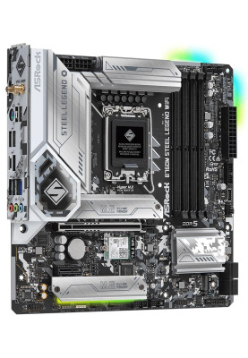 Материнська плата LGA1700, ASRock B760M Steel Legend WiFi, B760, 4xDDR5, Int.Video(CPU), 4xSATA3, 3xM.2, 1xPCI-E 5.0 x16, 1xPCI-E 4.0 x1, ALC897, RTL8125BG, WiFi 6E, Bluetooth 5.3, 9xUSB3.2/6xUSB2.0, HDMI/DP/Type-C, MicroATX
