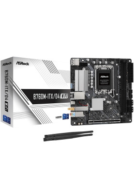 Материнська плата LGA1700, ASRock B760M-ITX/D4 WiFi, B760, 2xDDR4, Int.Video(CPU), 4xSATA3, 1xM.2, 1xPCI-E 4.0 x16, ALC897, RTL8111H, WiFi 6E, Bluetooth 5.3, 5xUSB3.2/6xUSB2.0, HDMI/DP, Mini-ITX