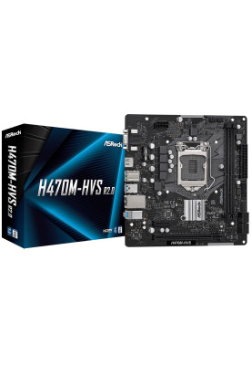 Мат.плата 1200 (H470) ASRock H470M-HVS R2.0, H470, 2xDDR4, Int.Video(CPU), 4xSATA3, 1xPCI-E 3.0 x16, 1xPCI-E 3.0 x1, ALC897, RTL8111H, 4xUSB3.2/6xUSB2.0, VGA/HDMI, MicroATX