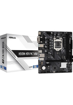 Мат.плата 1200 (H470) ASRock H510M-HDV/M.2 SE, H470, 2xDDR4, Int.Video(CPU), 4xSATA3, 1xM.2, 1xPCI-E 4.0 x16, 1xPCI-E 3.0 x1, ALC897, RTL8111H, 6xUSB3.2/6xUSB2.0, VGA/DVI-D/HDMI, MicroATX