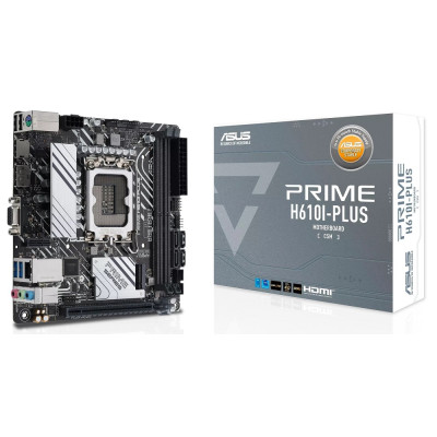 Мат.плата LGA1700, Asus PRIME H610I-PLUS-CSM, H610, 2xDDR5, Int.Video(CPU), 4xSATA3, 1xM.2, 1xPCI-E 4.0 x16, 1xM.2 (Key E), ALC997, Intel GLan, 4xUSB3.2/4xUSB2.0, VGA/HDMI/DP, Mini ITX
