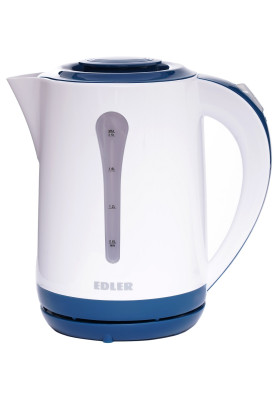 Електрочайник Edler EK4520 Blue, 2200W, 2.5л, дисковий, пластиковий корпус, індикатор рівня води, захист від перегріву, захист від кипіння без води, знімний фільтр від накипу