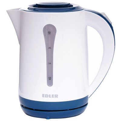 Електрочайник Edler EK4520 Blue, 2200W, 2.5л, дисковий, пластиковий корпус, індикатор рівня води, захист від перегріву, захист від кипіння без води, знімний фільтр від накипу