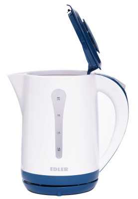 Електрочайник Edler EK4520 Blue, 2200W, 2.5л, дисковий, пластиковий корпус, індикатор рівня води, захист від перегріву, захист від кипіння без води, знімний фільтр від накипу