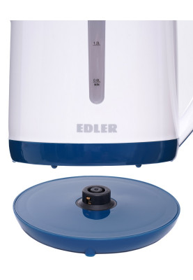 Електрочайник Edler EK4520 Blue, 2200W, 2.5л, дисковий, пластиковий корпус, індикатор рівня води, захист від перегріву, захист від кипіння без води, знімний фільтр від накипу
