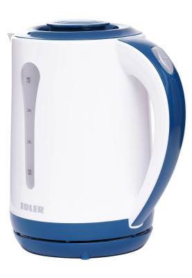 Електрочайник Edler EK4520 Blue, 2200W, 2.5л, дисковий, пластиковий корпус, індикатор рівня води, захист від перегріву, захист від кипіння без води, знімний фільтр від накипу