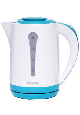 Електрочайник Edler EK4520 Turquoise, 2200W, 2.5л, дисковий, пластиковий корпус, індикатор рівня води, захист від перегріву, захист від кипіння без води, знімний фільтр від накипу