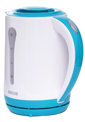 Електрочайник Edler EK4520 Turquoise, 2200W, 2.5л, дисковий, пластиковий корпус, індикатор рівня води, захист від перегріву, захист від кипіння без води, знімний фільтр від накипу