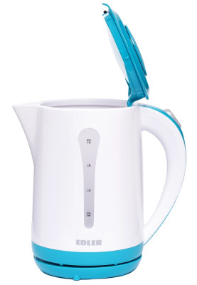 Електрочайник Edler EK4520 Turquoise, 2200W, 2.5л, дисковий, пластиковий корпус, індикатор рівня води, захист від перегріву, захист від кипіння без води, знімний фільтр від накипу