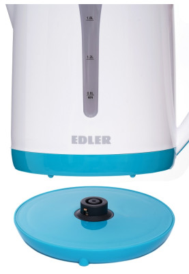 Електрочайник Edler EK4520 Turquoise, 2200W, 2.5л, дисковий, пластиковий корпус, індикатор рівня води, захист від перегріву, захист від кипіння без води, знімний фільтр від накипу