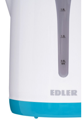 Електрочайник Edler EK4520 Turquoise, 2200W, 2.5л, дисковий, пластиковий корпус, індикатор рівня води, захист від перегріву, захист від кипіння без води, знімний фільтр від накипу