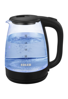 Електрочайник Edler EK5510, Black, 1500W, 1.8л, скло+пластик, дисковий, індикатор рівня води, підсвічування, захист від перегріву, захист від кипіння без води