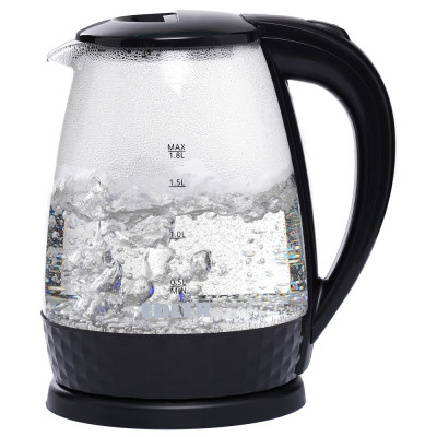 Електрочайник Edler EK5520, Black, 1500W, 1.8л, скло+пластик, дисковий, індикатор рівня води, підсвічування, захист від перегріву, захист від кипіння без води