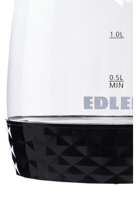 Електрочайник Edler EK5520, Black, 1500W, 1.8л, скло+пластик, дисковий, індикатор рівня води, підсвічування, захист від перегріву, захист від кипіння без води